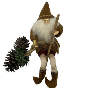 Vintage Woodlands Santa Claus Figure with Pine Cone 9" Tall Rustic Figure